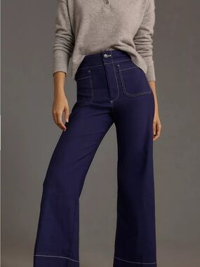 Maeve High-Rise Wide-Leg Pants in Navy